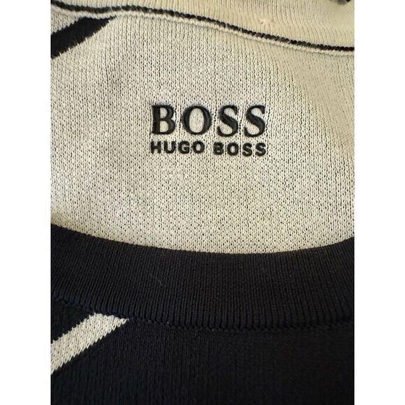 Hugo Boss Men's Black White Rone Cotton Blend Sweater Striped Logo Size M - Picture 6 of 6